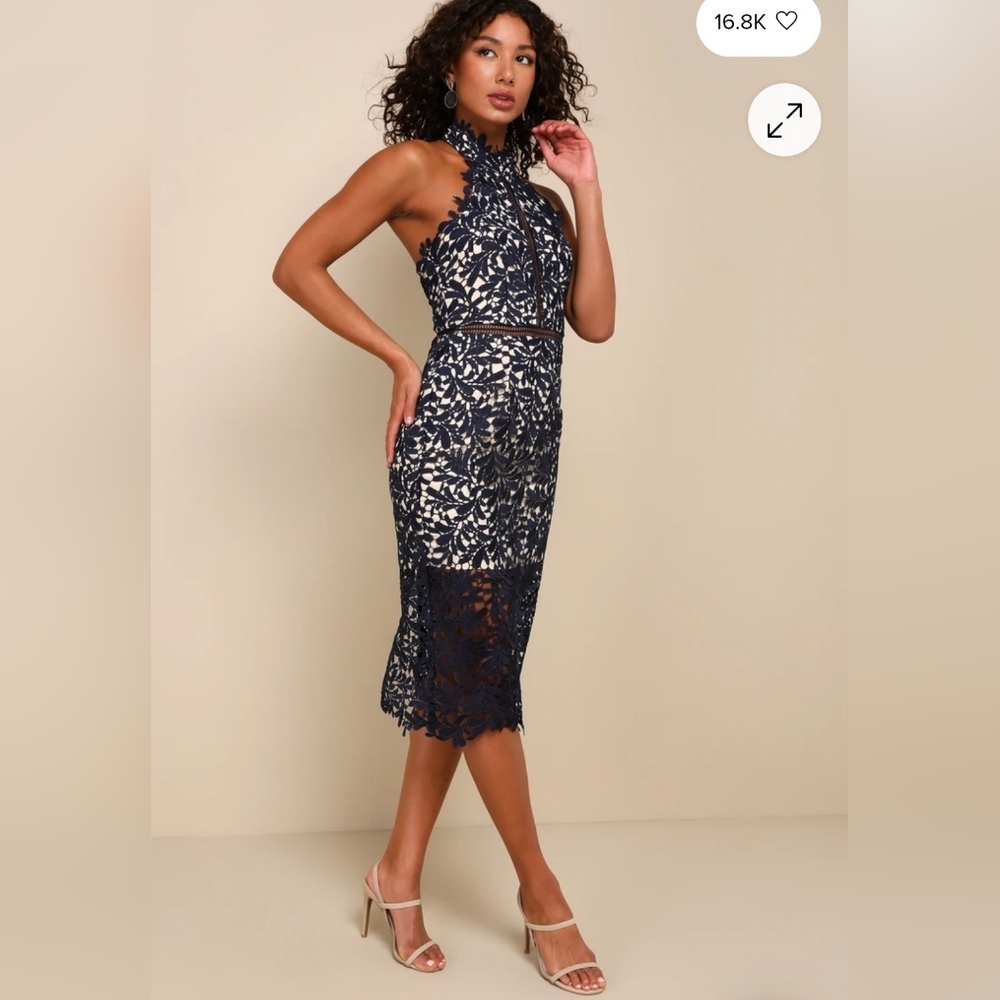 Divine Destiny Navy Blue Lace Midi Dress
